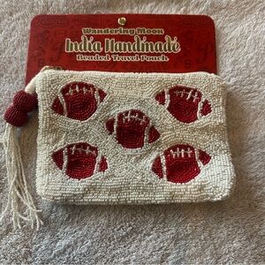 NWT Wandering Moon Handmade Football Beaded Pouch